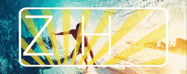 a picture of a person surfing with the words zen homes below