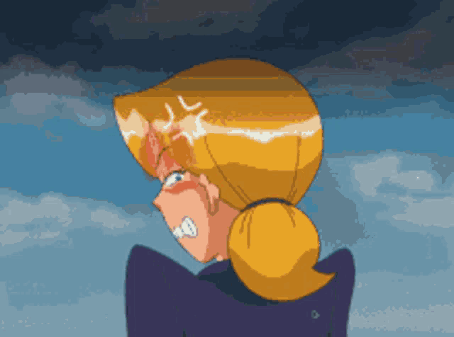 a cartoon character with a red spot on her head