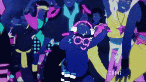a cartoon of a person wearing glasses and headphones with the word music in the corner