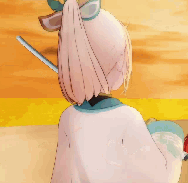 a girl with a cat ear on her head is holding a gold mask