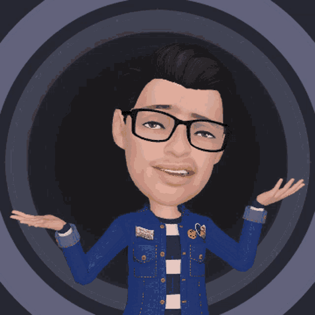 a cartoon of a man wearing glasses and a denim jacket