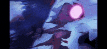 a purple light is coming out of a person 's mouth in a cartoon .
