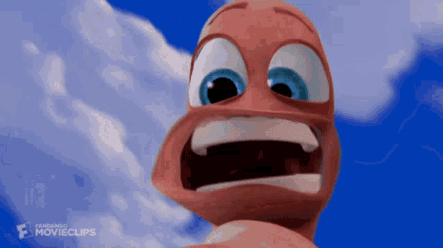 a close up of a cartoon character with a movie clips logo