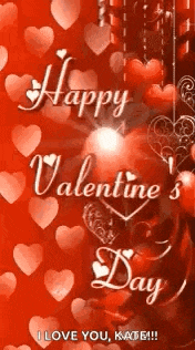 a valentine 's day greeting card with red hearts and a candle .