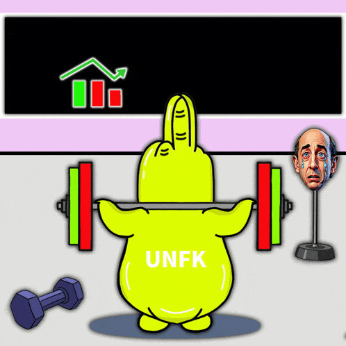 a cartoon of a yellow duck lifting a barbell in front of a graph and dumbbells