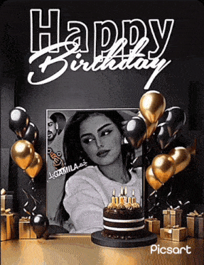 a happy birthday card with a picture of a woman on it