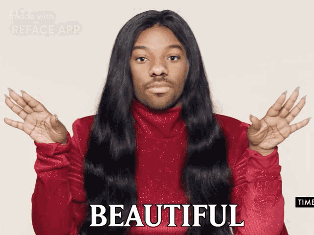 a woman with long hair and a beard is being made with the reface app