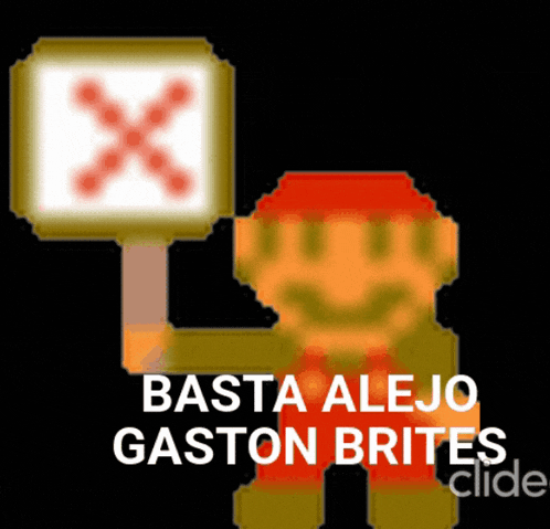 a video game character holding a sign that says basta alejo gaston brites cide