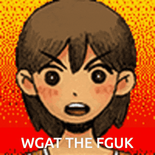 a cartoon drawing of a girl with the words " wgat the fguk " written below her
