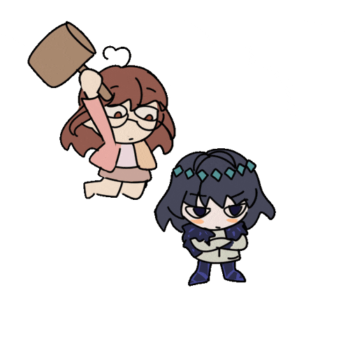 a cartoon of a girl holding a hammer and another girl holding a hammer