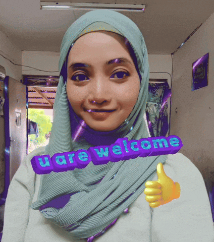 a woman wearing a hijab with the words u are welcome above her head