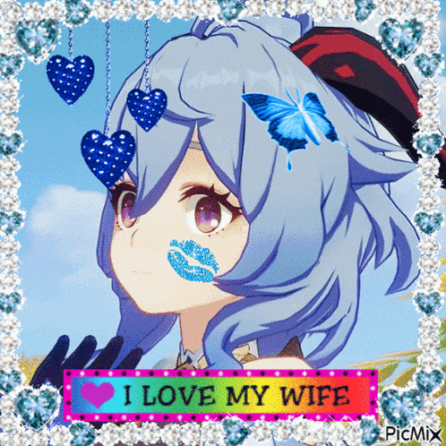a picture of a girl with the words i love my wife below her