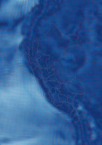 a blue background with a grid of lines and dots on it