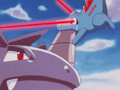 a cartoon character with a red laser beam coming out of its eye