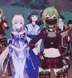 a group of anime characters including one wearing a black mask