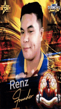a poster of renz founder with a man in a suit