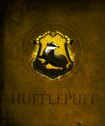 a shield with a badger on it and the word hufflepuff below it
