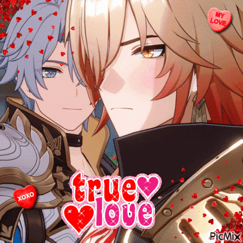 a picture of two anime characters with the words true love written on it