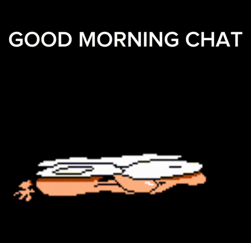 a cartoon character is laying on a bed with the words " good morning chat " above him