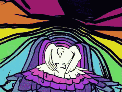 a colorful drawing of a person 's head with a rainbow background
