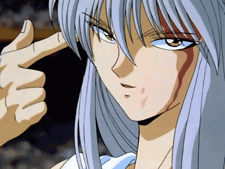 a cartoon character with long white hair is giving a thumbs up sign