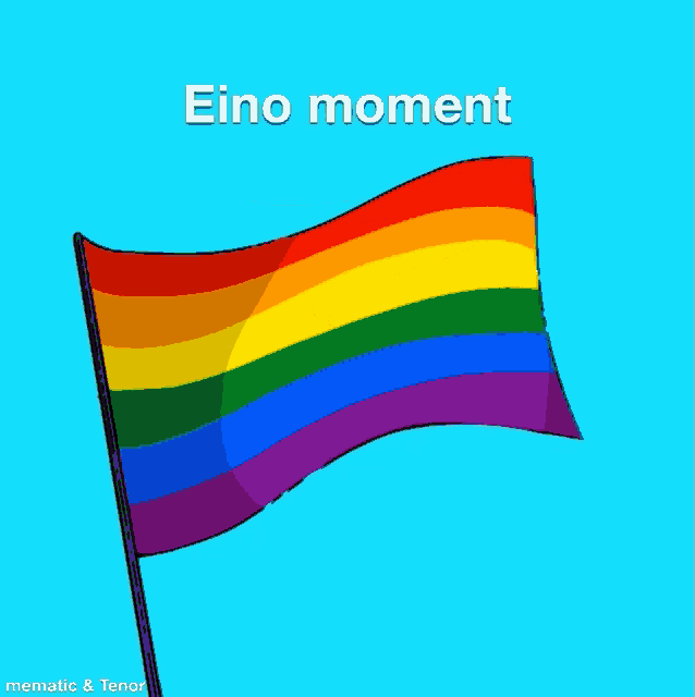 a rainbow flag waving in the wind with the words eino moment written below it