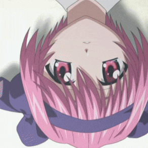 a close up of a girl with pink hair