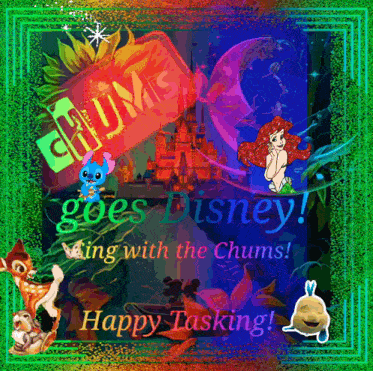 a disney poster that says happy tasking on it