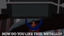 a cartoon of superman with the words how do you like this metallic below him
