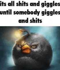 an angry bird with a bomb on its head is a meme .