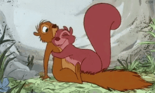 a couple of squirrels hugging each other in a cartoon ..
