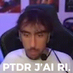 a man wearing a headset with the words ptdr j'ai ri