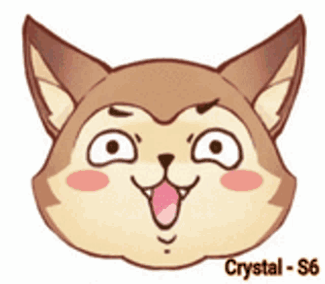 a cartoon drawing of a cat with its tongue out and the name crystal s6