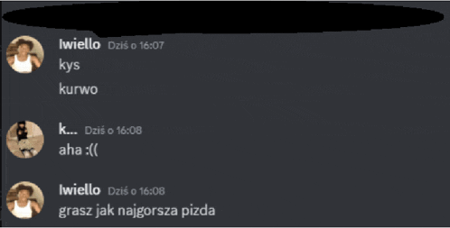 a screenshot of a text conversation between iwiello and k.