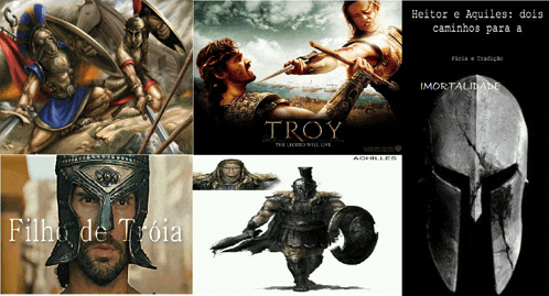 a movie poster for troy shows a man in armor