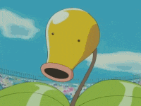 a yellow cartoon character with a pink nose and mouth