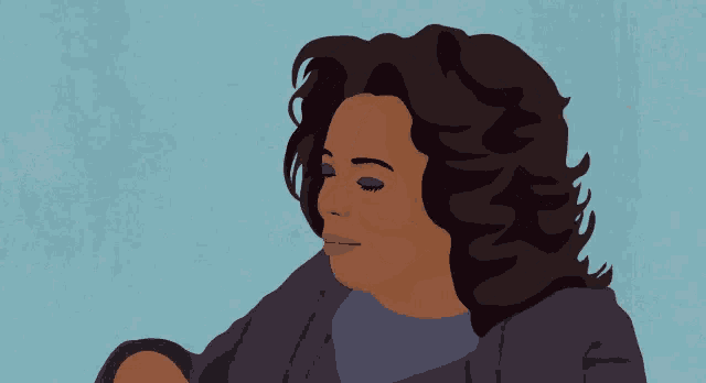a cartoon drawing of a woman with dark hair