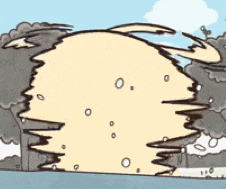 a cartoon drawing of a huge explosion with trees in the background .