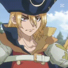 a cartoon character wearing a hat and holding a sword .