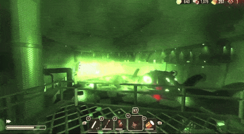 a screenshot of a video game with a green light coming out of the bottom right corner
