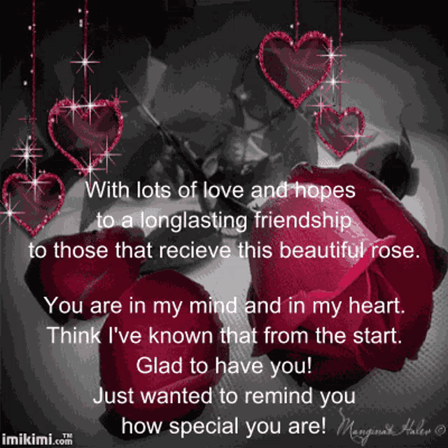 a greeting card that says " with lots of love and hopes to a longlasting friendship "