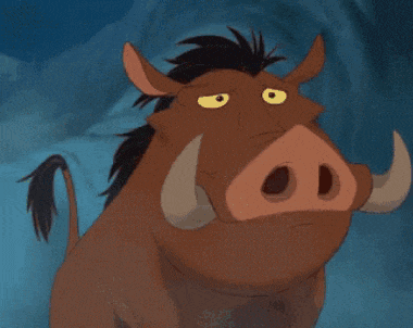 a cartoon warthog with its tongue hanging out and yellow eyes