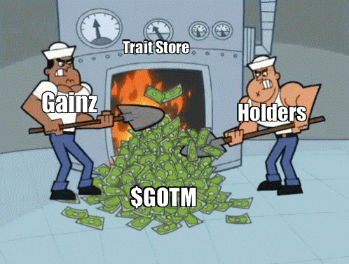 a cartoon of two men shoveling a pile of money with the words gainz and holders written above them