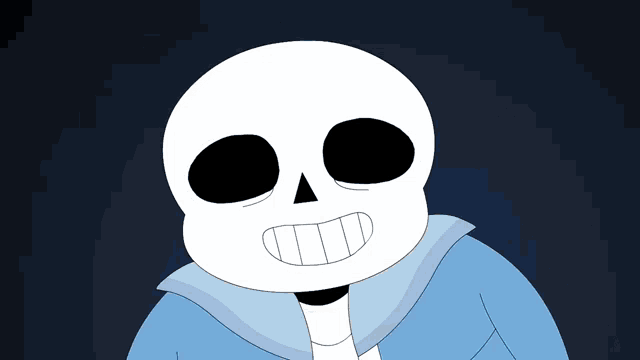a cartoon drawing of a skeleton with a blue jacket