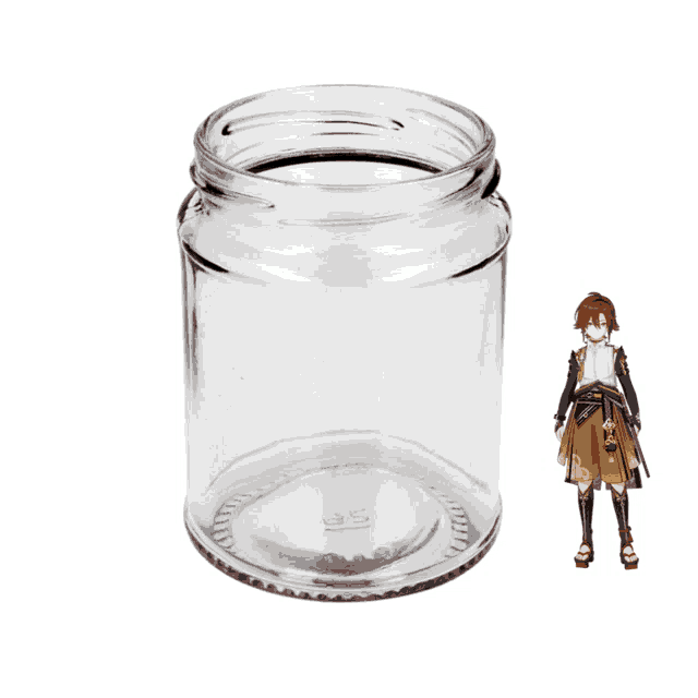 a clear glass jar with a picture of a woman in it