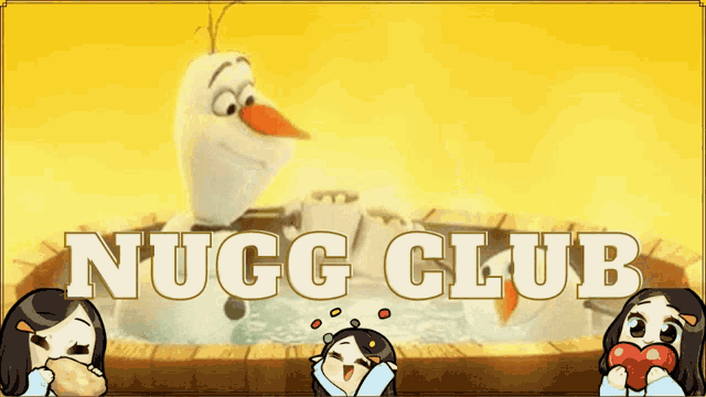 a picture of a snowman in a hot tub with the words nugg club below it