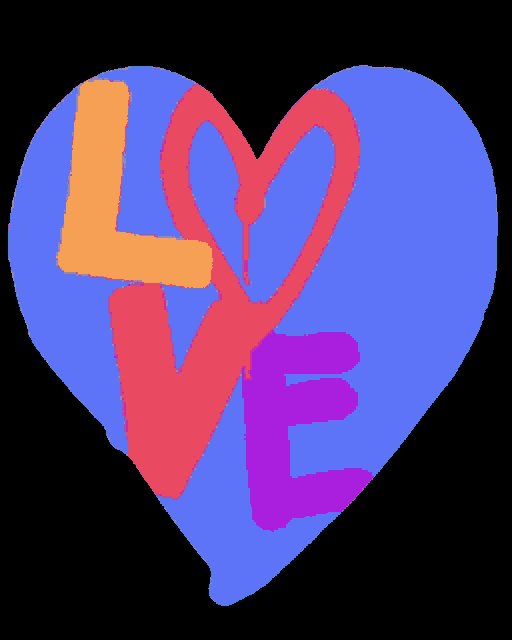 a colorful heart with the word love written on it