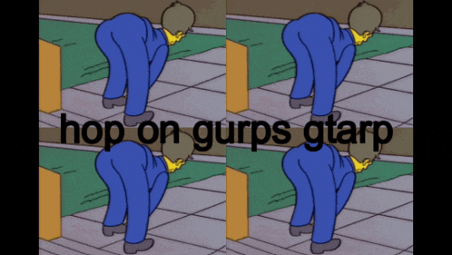 four pictures of homer simpson with the words hop on gurps gtarp