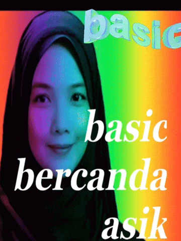 a woman wearing a hijab with the words basic bercanda asik behind her