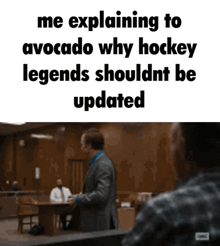 a man in a suit is explaining why hockey legends shouldn t be updated